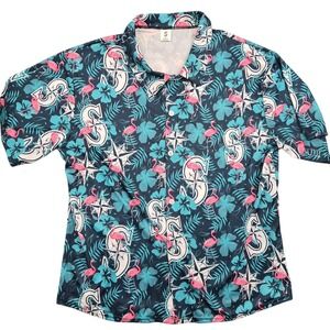 Seattle Mariners MLB Flamingo Hawaiian Shirt Mens XL Navy Teal l Button Up